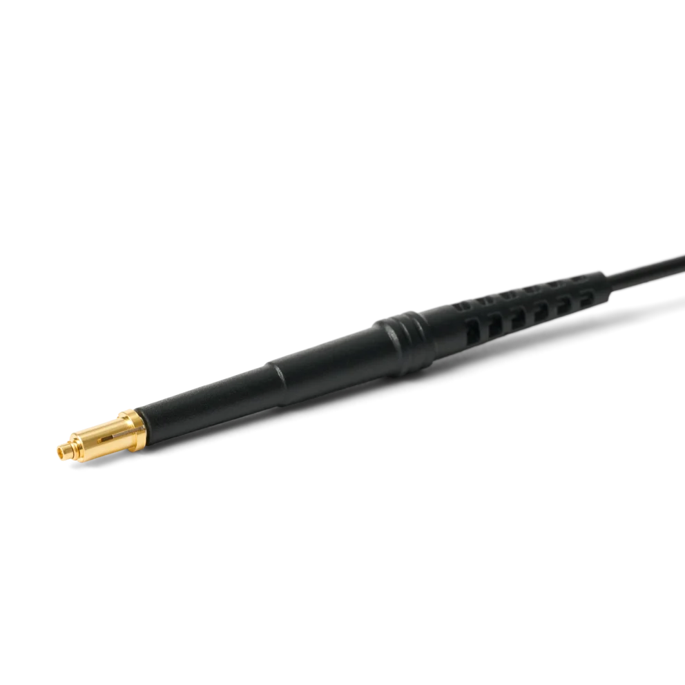MMCX probe adapter mounted on probe to connect directly to an MMCX connector (PCBITE-7021)