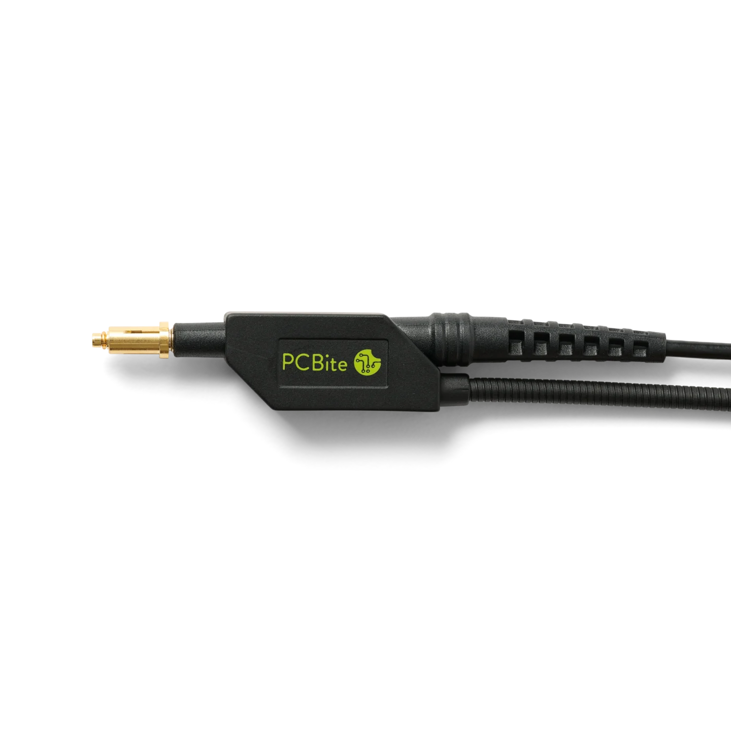 MMCX 3,5mm adapter mounted on oscilloscope probe with probe holder for increased stability (PCBITE-7021)