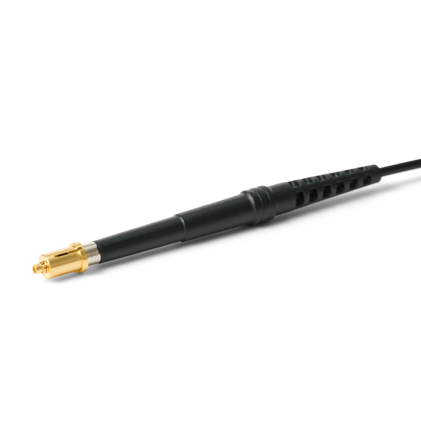 MMCX probe adapter mounted on oscilloscope probe to connect directly to an MMCX connector (PCBITE-7022)