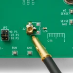 MMCX connector on PCB and probe with mounted MMCX adapter ready to connect (PCBITE-7022)