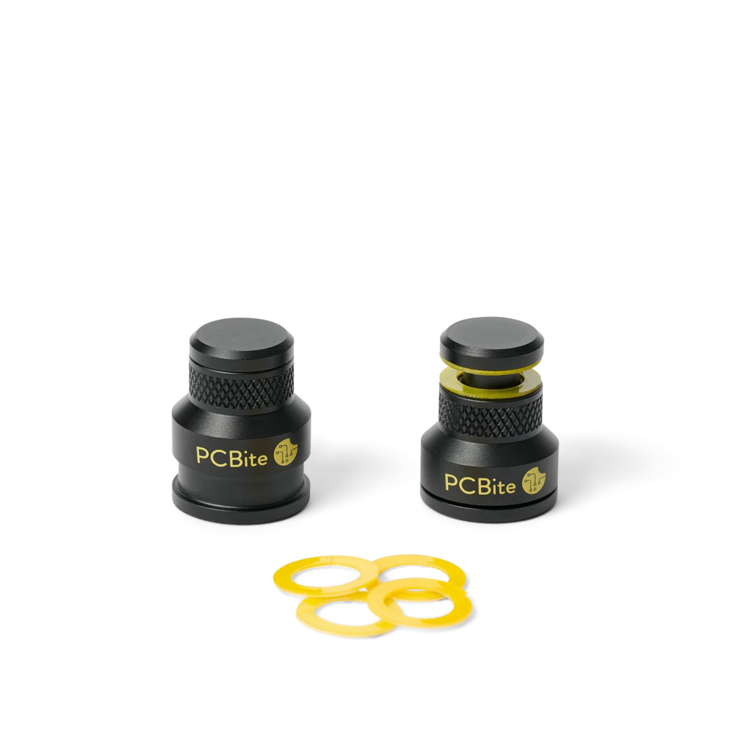Two low profile PCB holders, magnetic spring-loaded with insulation washers for secure circuit board holding (PCBITE-7023)