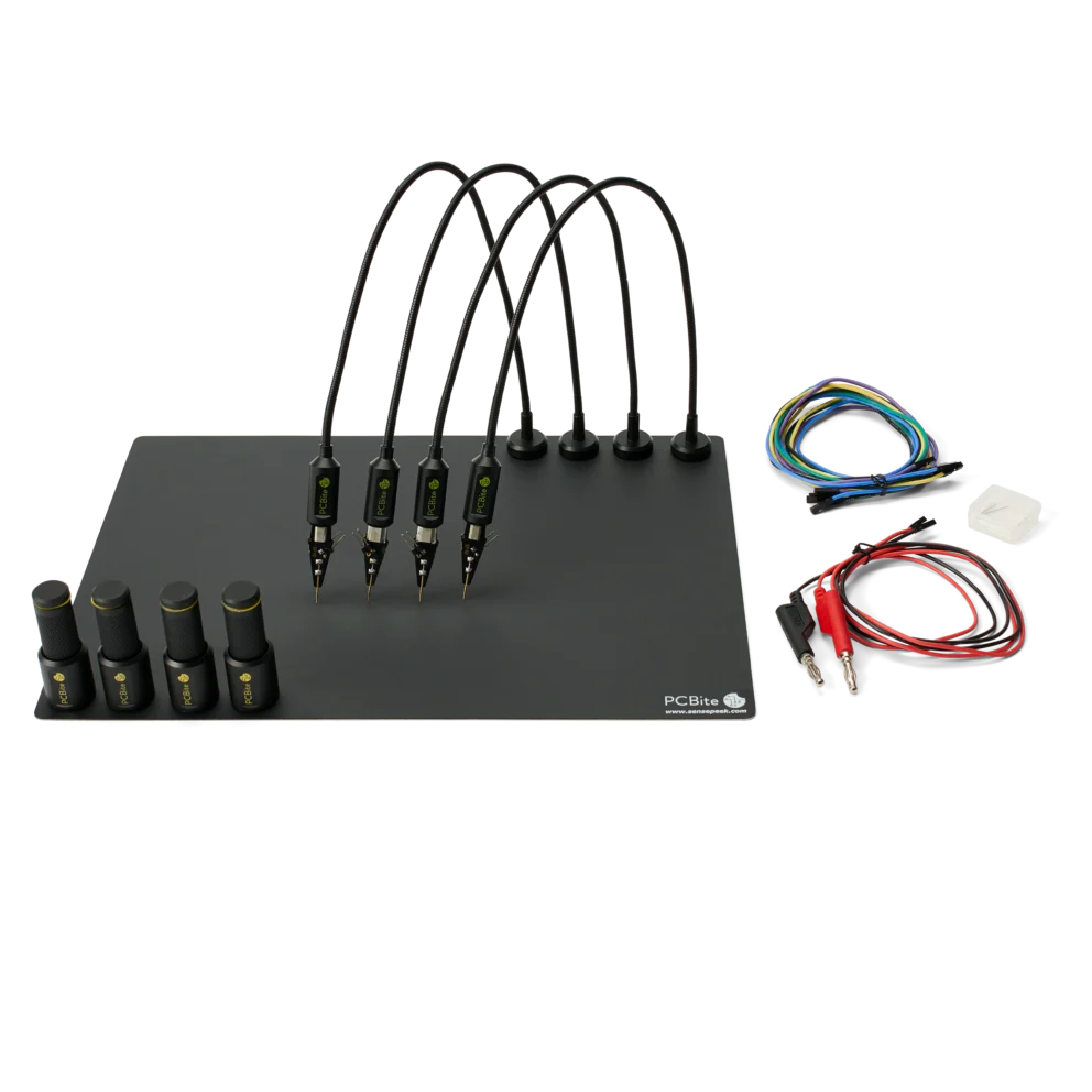 Complete kit with PCB holders and handsfree SP10 probes with spring-loaded tips plus test wires (PCBITE-7028)