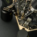 Closeup of multiple circuit board signals tested simultaneously completely handsfree using SP10 probes (PCBITE-7028)
