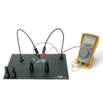 Complete handsfree test setup with SP10 probes connected directly to a Fluke multimeter ready for measuring (PCBITE-7028)