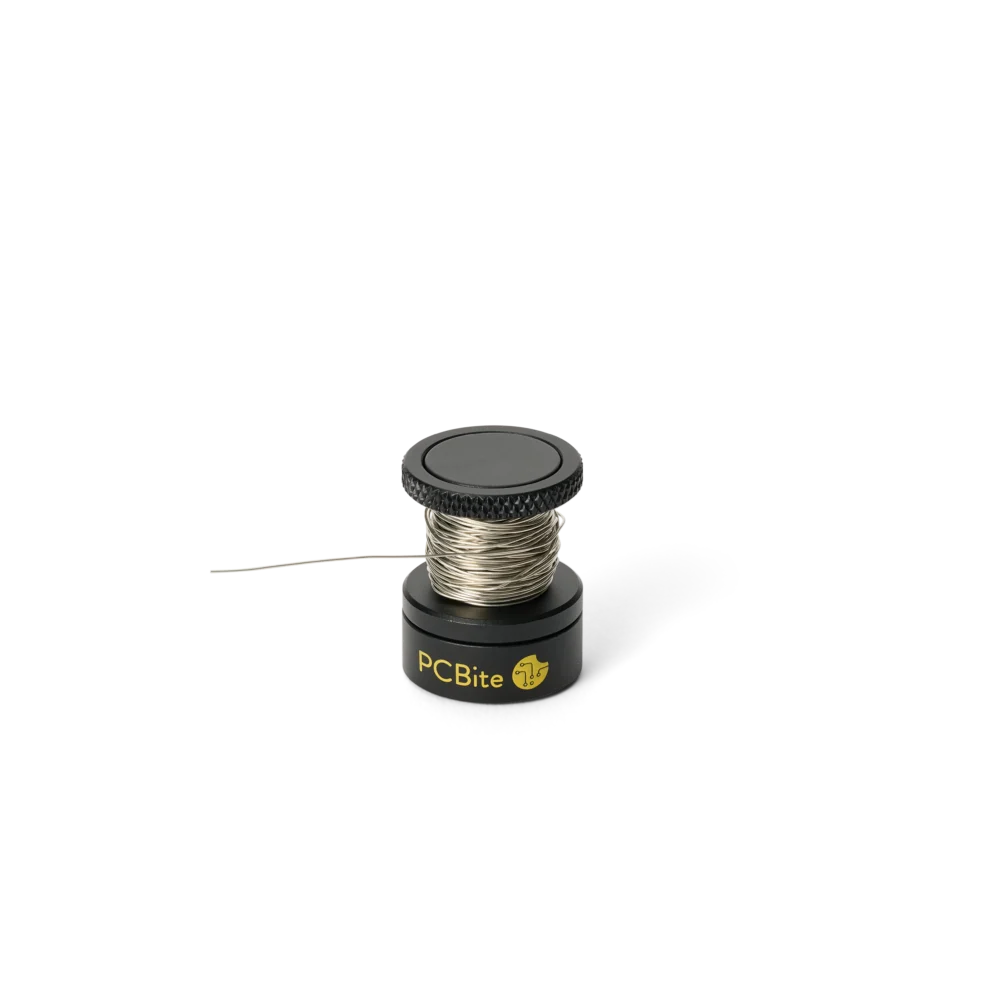 Magnetic solder wire holder with rotating spool for hands-free soldering workstations (PCBITE-7030)