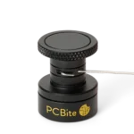 Closeup solder threaded and locked through the lock hole of magnetic solder wire holder (PCBITE-7030)