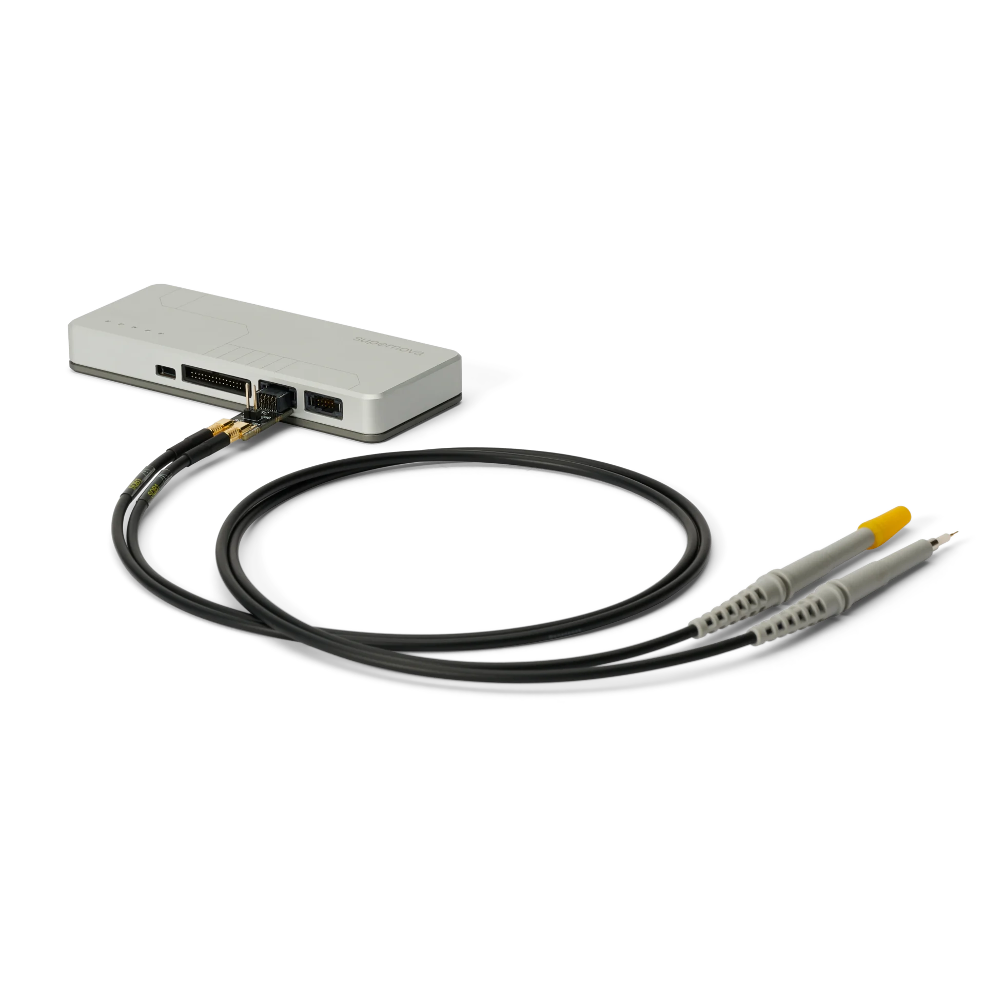 Two SQB1 I3C probes connected to a Binho Supernova host adapter through its adapter board.