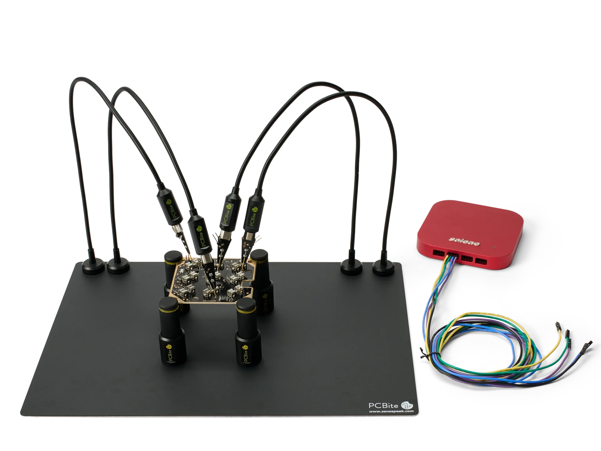 Complete debug test setup with Saleae logic analyzer and handsfree SP10 probes