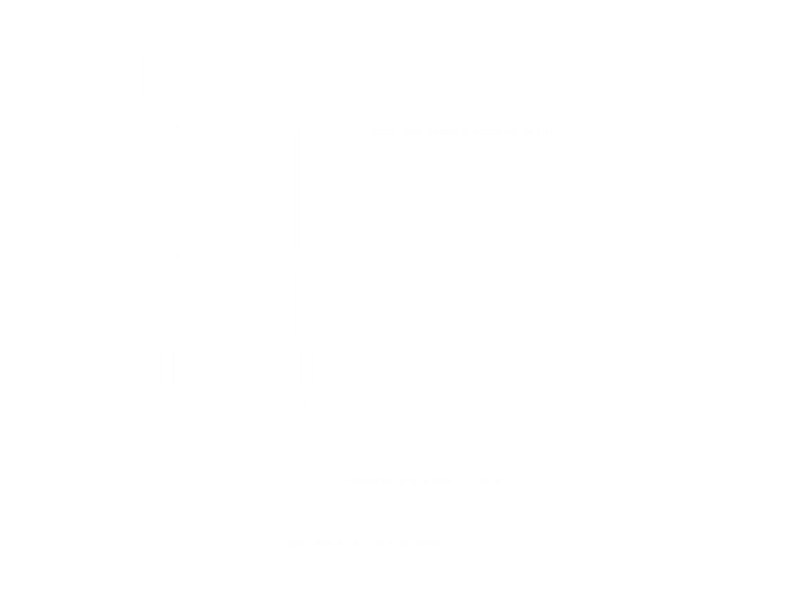 Dual ground 3.5 mm needle geometry: 2.3 mm (0.09 in) from signal to ground needle and 4.6 mm (0.18 in) between the ground needles.