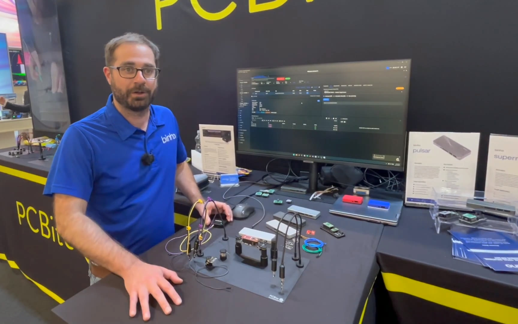 Jonathan Georgino of Binho with an I3C demonstration on PCBite at Embedded World 2026.