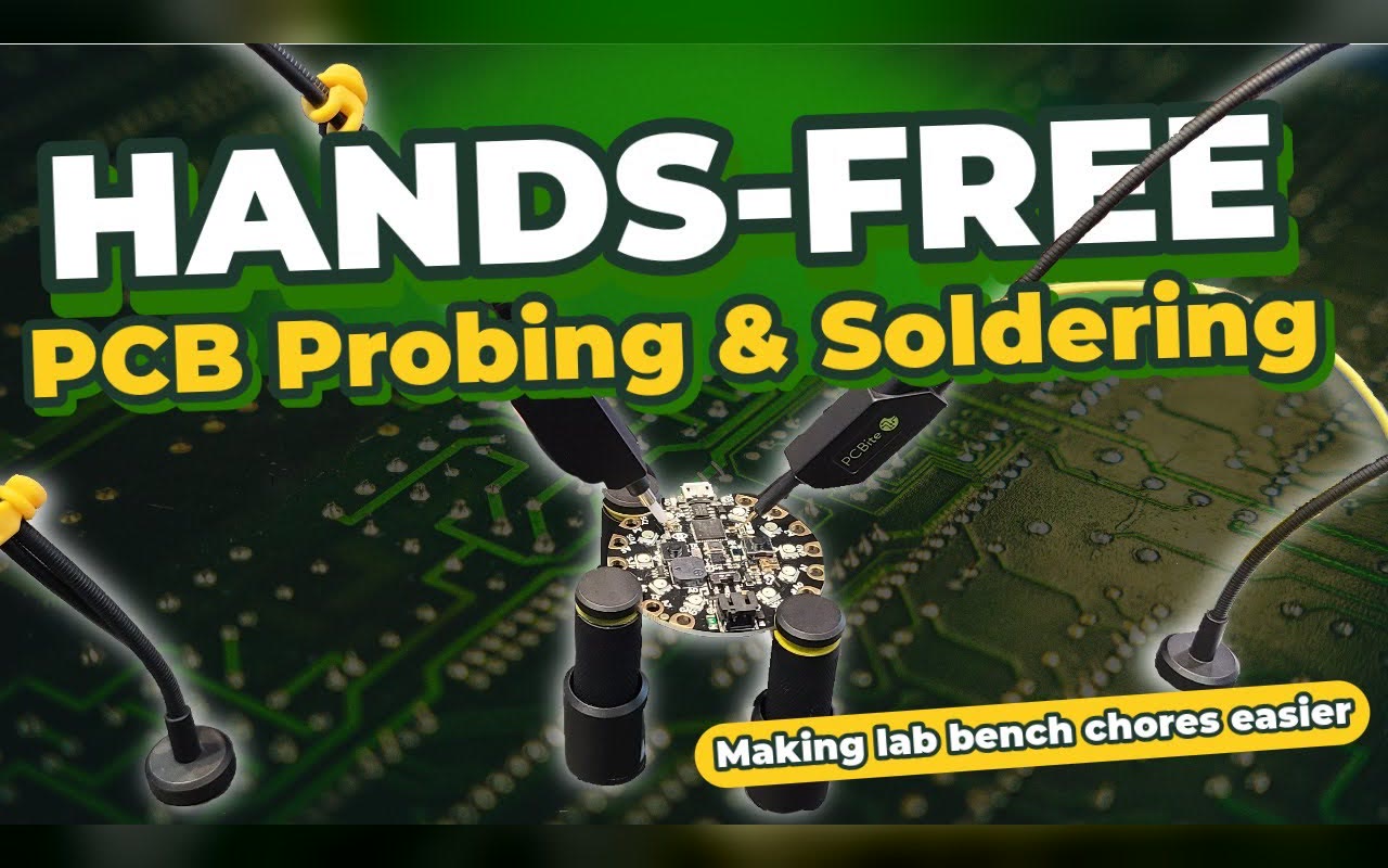 PCBite probes and holders on a circuit board, from the Electronic Design video.
