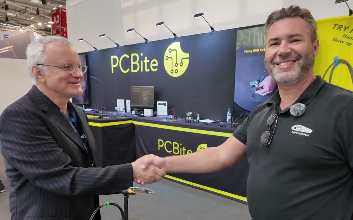Günther Klenner and Magnus Birch at the PCBite booth at electronica 2024.