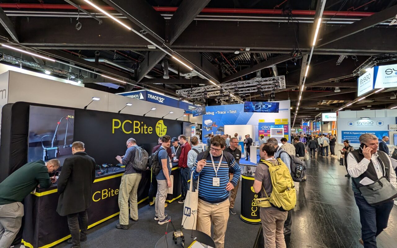 A busy Sensepeek booth at Embedded World 2026 in Nuremberg.