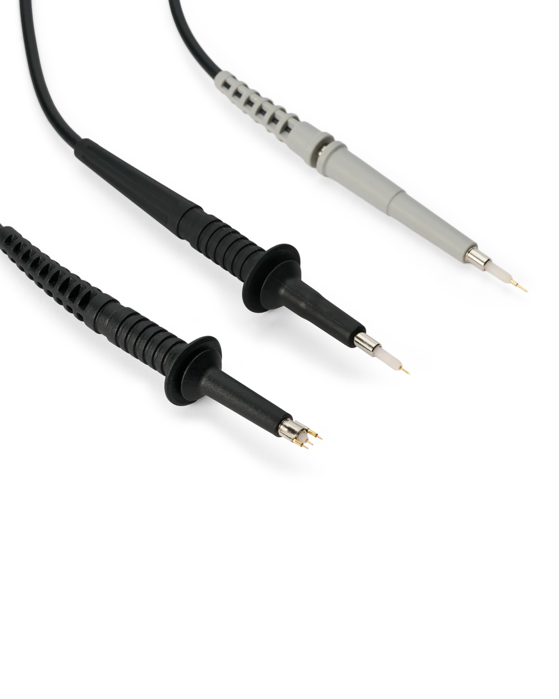 Three passive oscilloscope probes in black and grey housings with different tips, built on existing Sensepeek probe platforms.