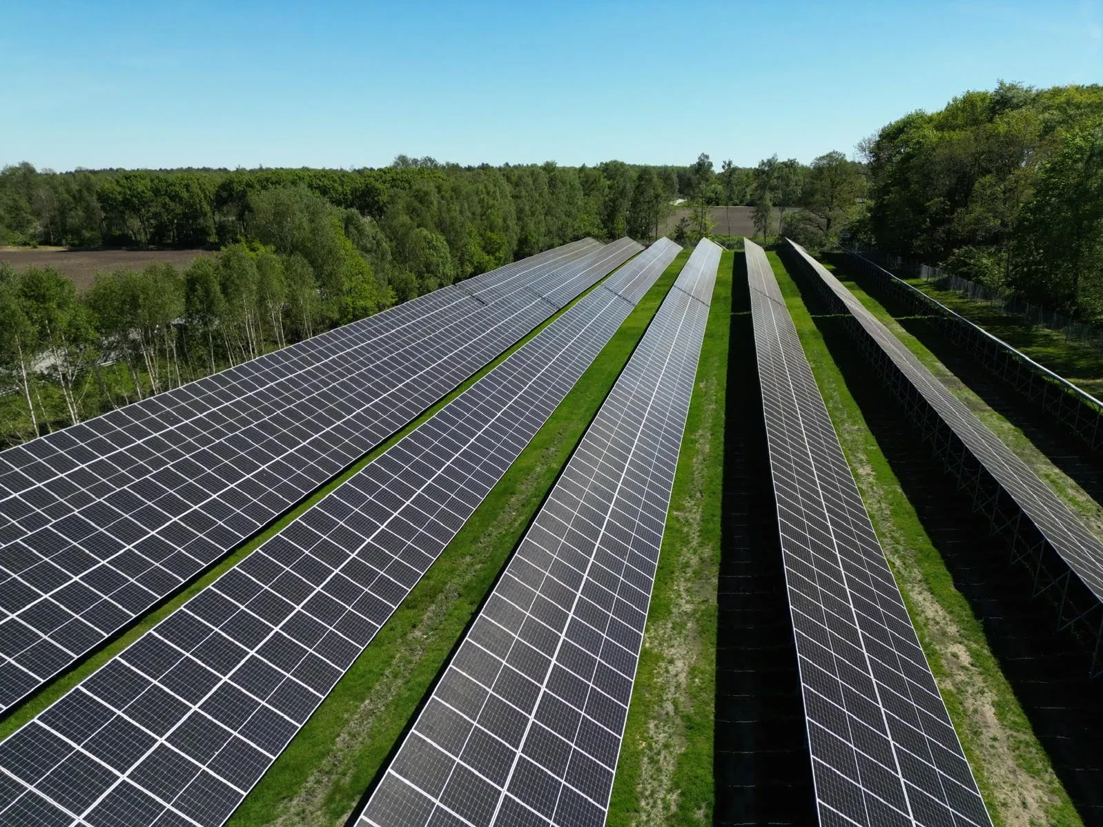 Rows of solar panels in the ground-mounted solar park at Björkeröd outside Höganäs.